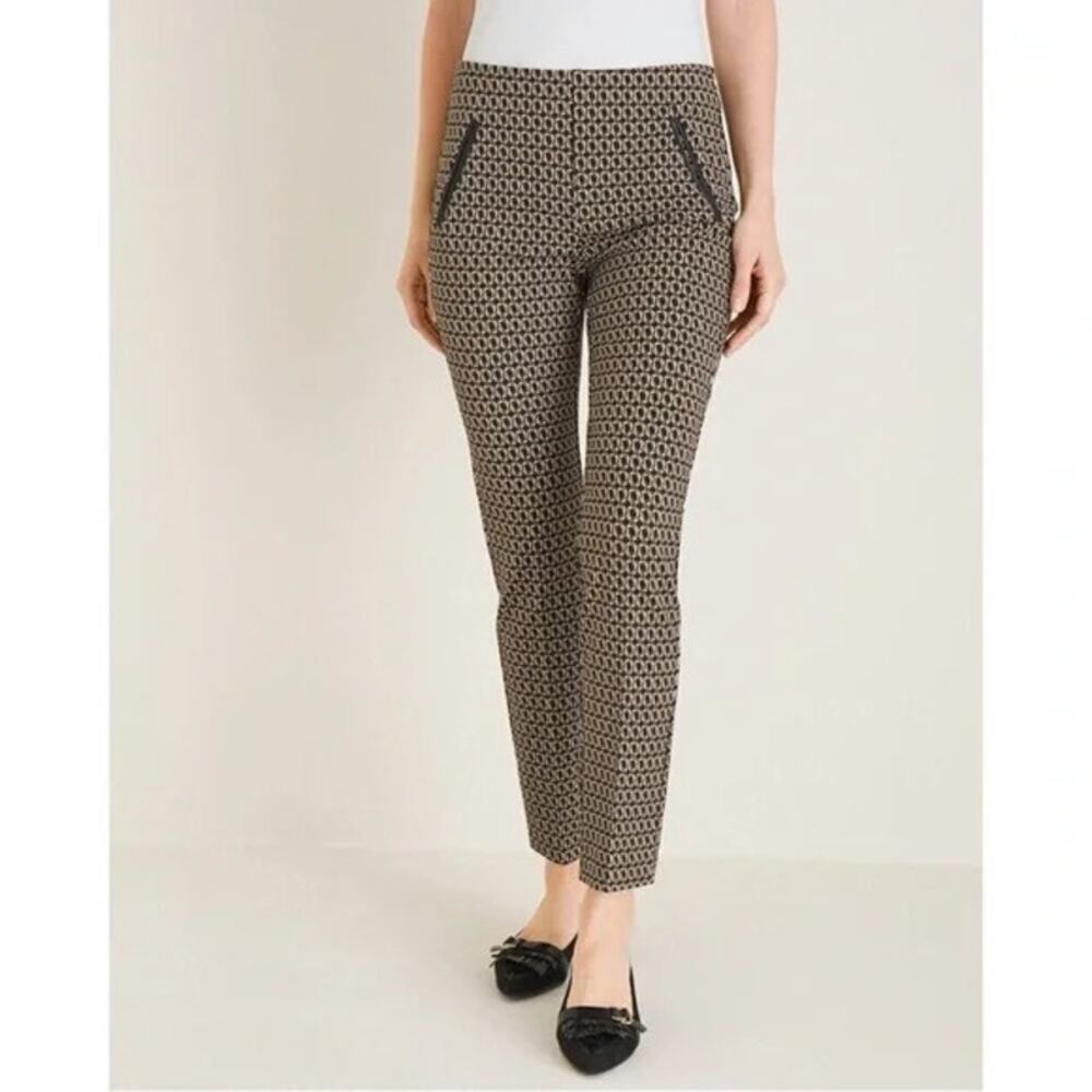 Chico’s Women's Juliette Geo Link Casual Stretch Career Ankle Pant Size 6